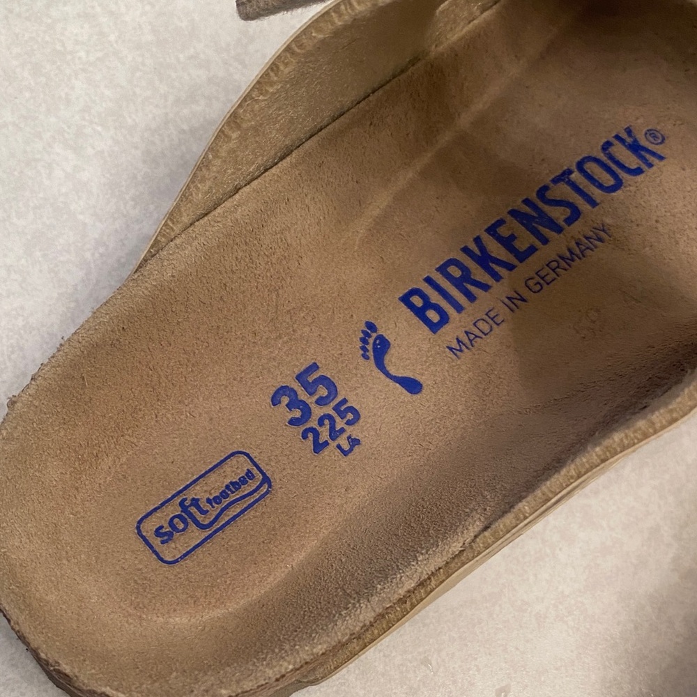 Birkenstock ladies Arizona Sandals in Tan Camouflage soft footbed - Picture 3 of 11